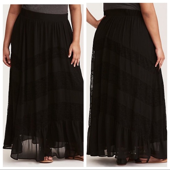 torrid Dresses & Skirts - Torrid Black Lace Inset Chiffon Maxi Skirt, 2